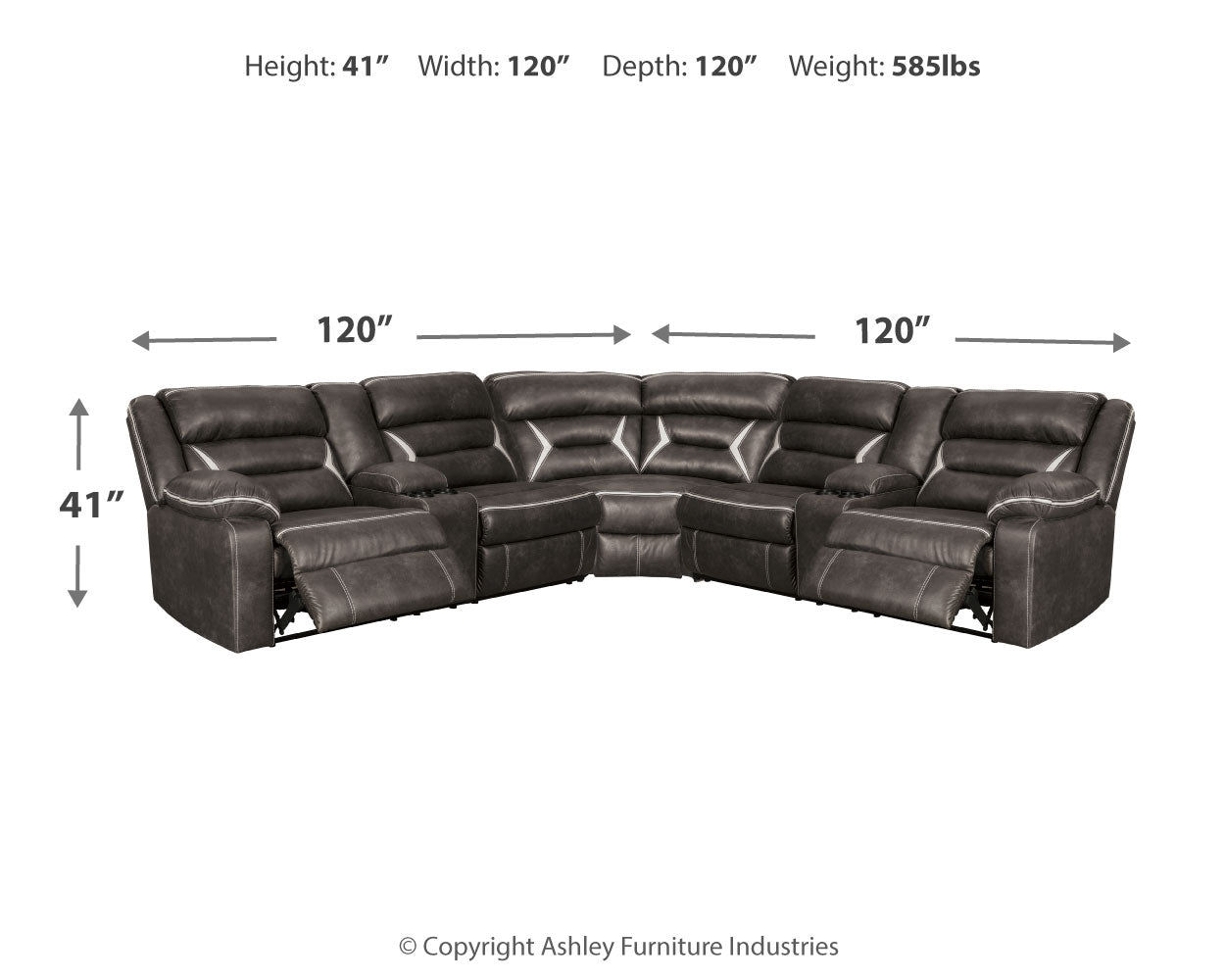 Kincord Midnight 3-Piece Power Reclining Sectional