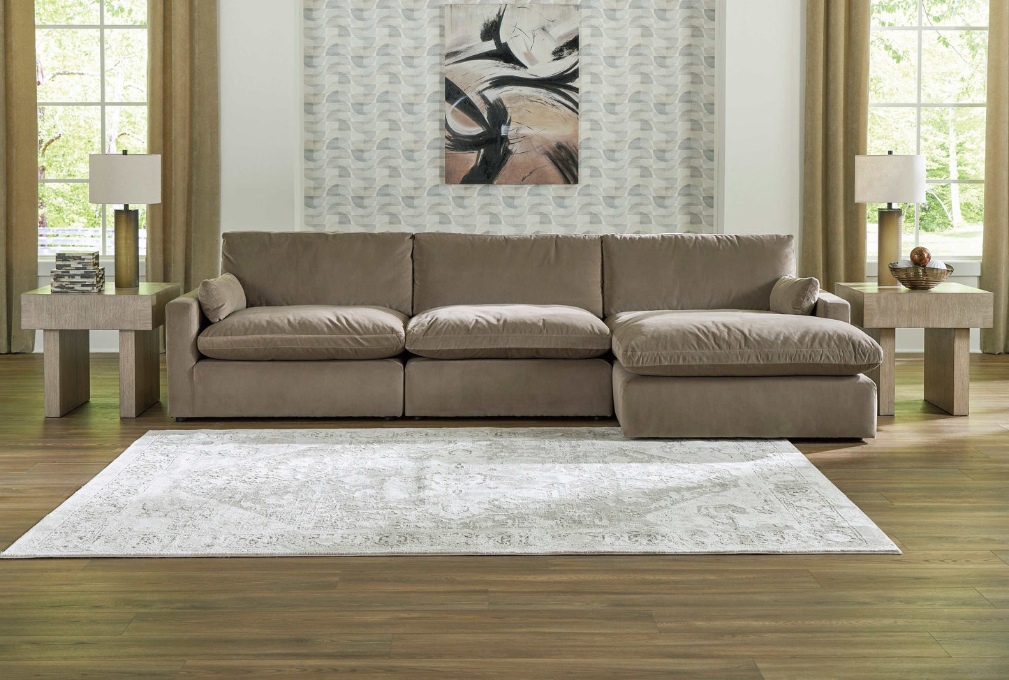 Sophie Cocoa Velvet Modular 3pc RAF Chaise Sectional