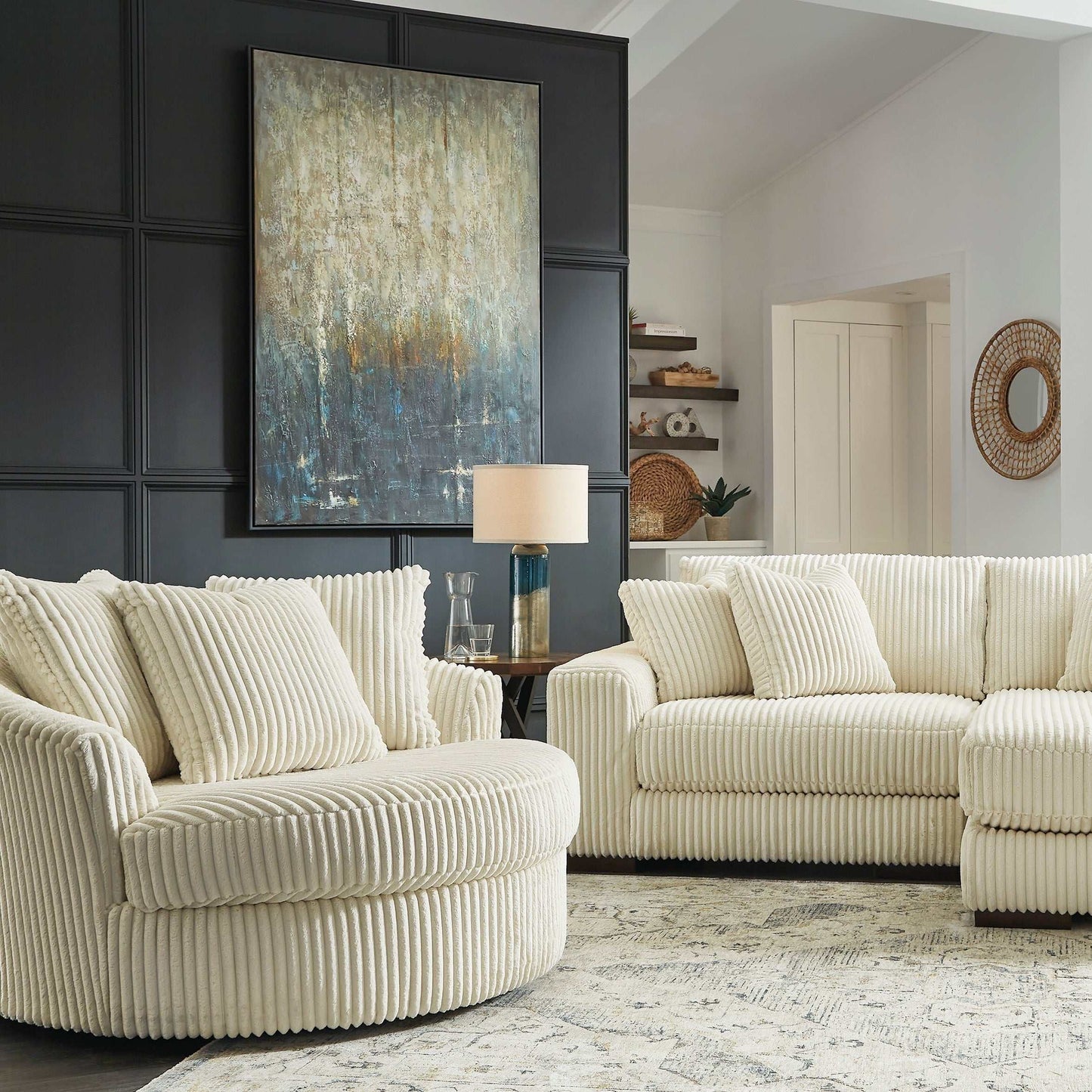 Lindyn Ivory Oversized Swivel Accent Chair