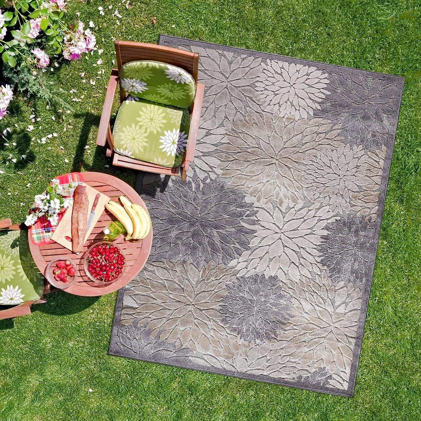 Spring Beige Floral Exotic Tropical Non-Shedding Indoor/Outdoor Area Rugs - Ornate Home