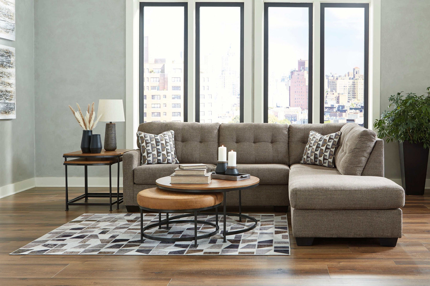 Mahoney Chocolate 2pc Sectional Full Sleeper Sofa w/ RAF Chaise