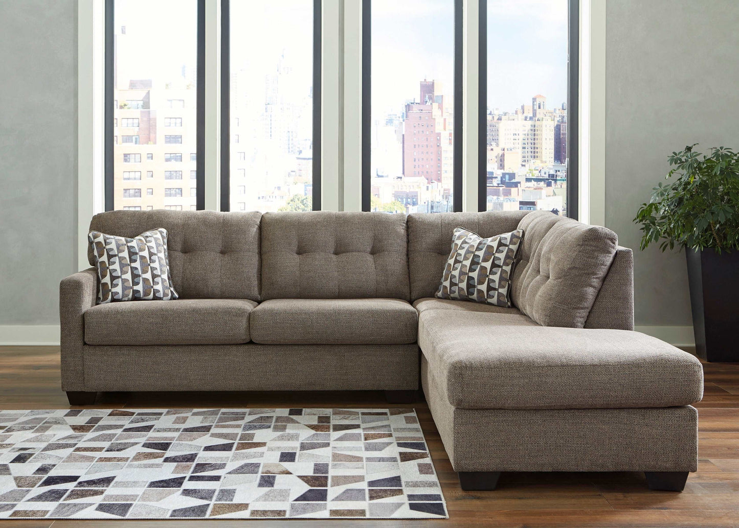 Mahoney Chocolate 2pc Sectional Full Sleeper Sofa w/ RAF Chaise