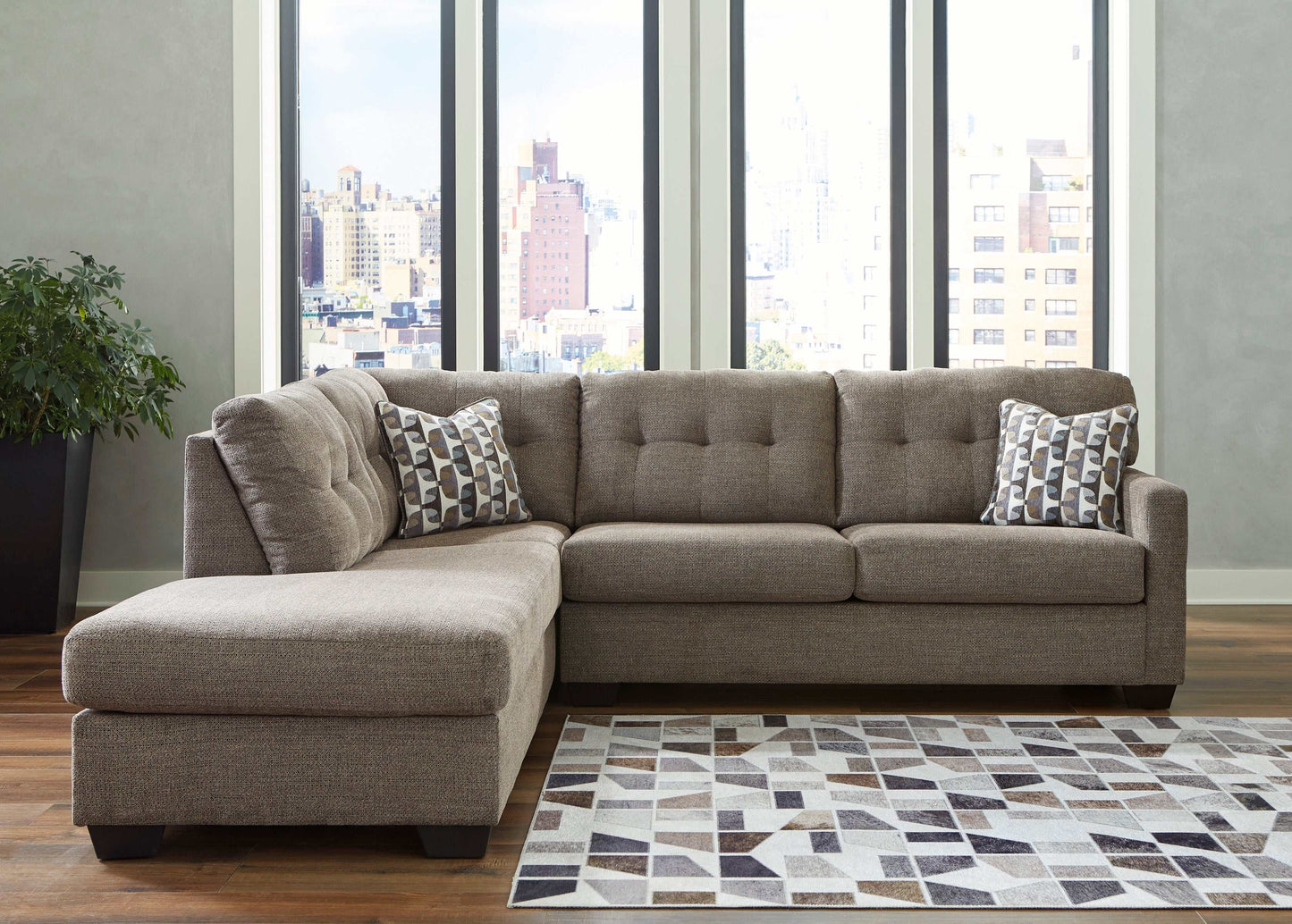 Mahoney Chocolate 2pc Sectional Full Sleeper Sofa w/ LAF Chaise