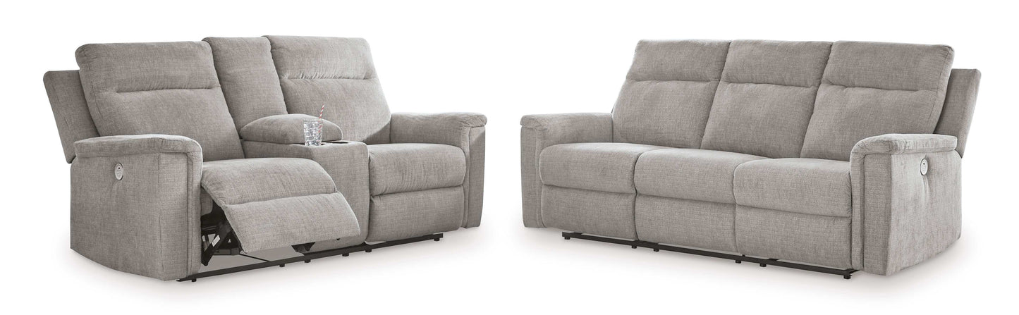 Barnsana Ash Micro Chenille Power Reclining Living Room Set / 2pc