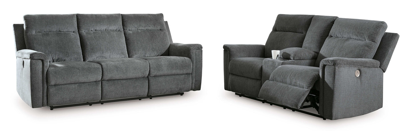 Barnsana Gravel Micro Chenille Power Reclining Living Room Set / 2pc