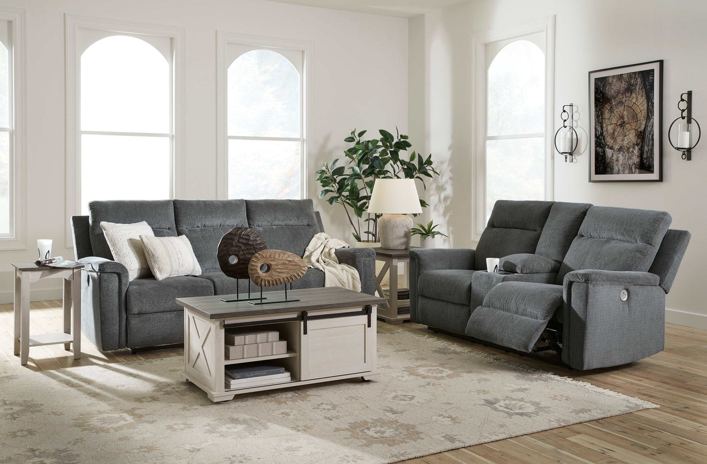 Barnsana Gravel Micro Chenille Power Reclining Living Room Set / 2pc
