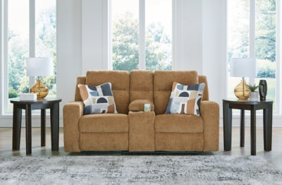 Kanlow Honey Reclining Loveseat w/Console - Ornate Home