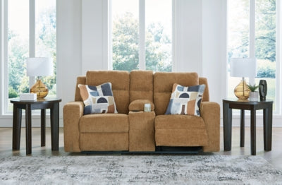 Kanlow Honey Reclining Loveseat w/Console - Ornate Home