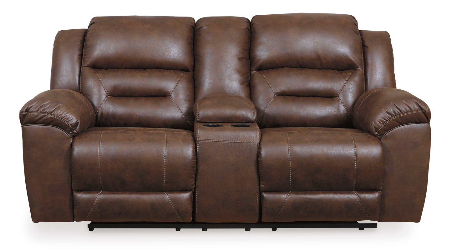 Stoneland Chocolate Reclining Loveseat w/ Console