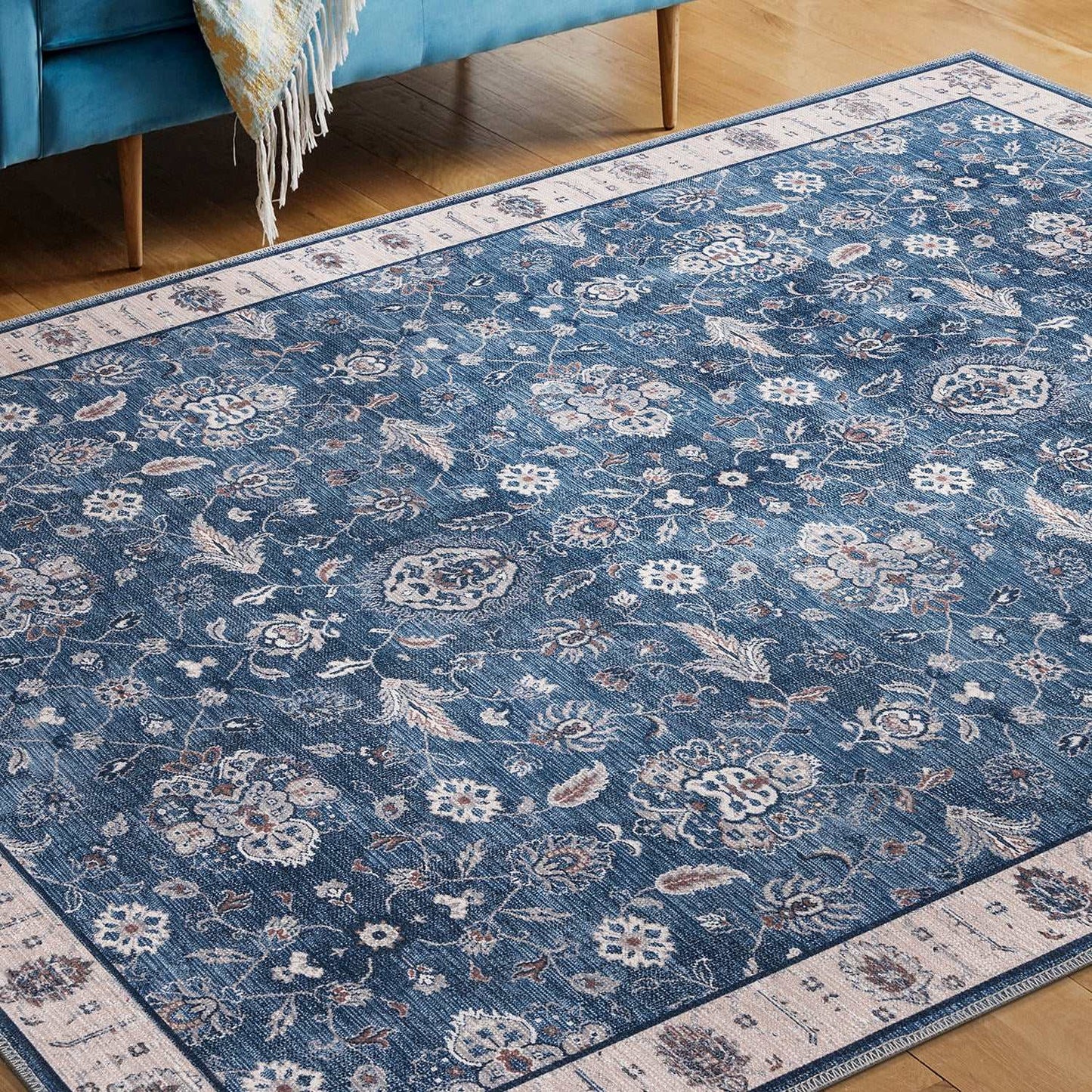 Rain Persian Navy Color Distressed Non-Slip Indoor Area Rug / 5'x7 - Ornate Home