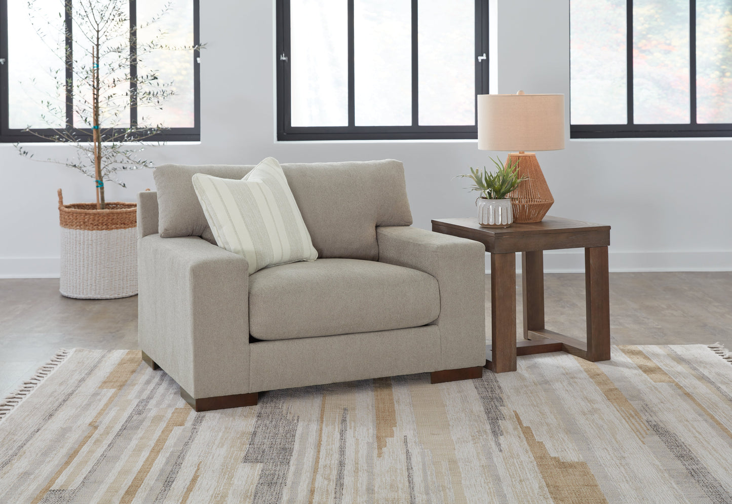 Maggie Flax Oversized Chair and Ottoman