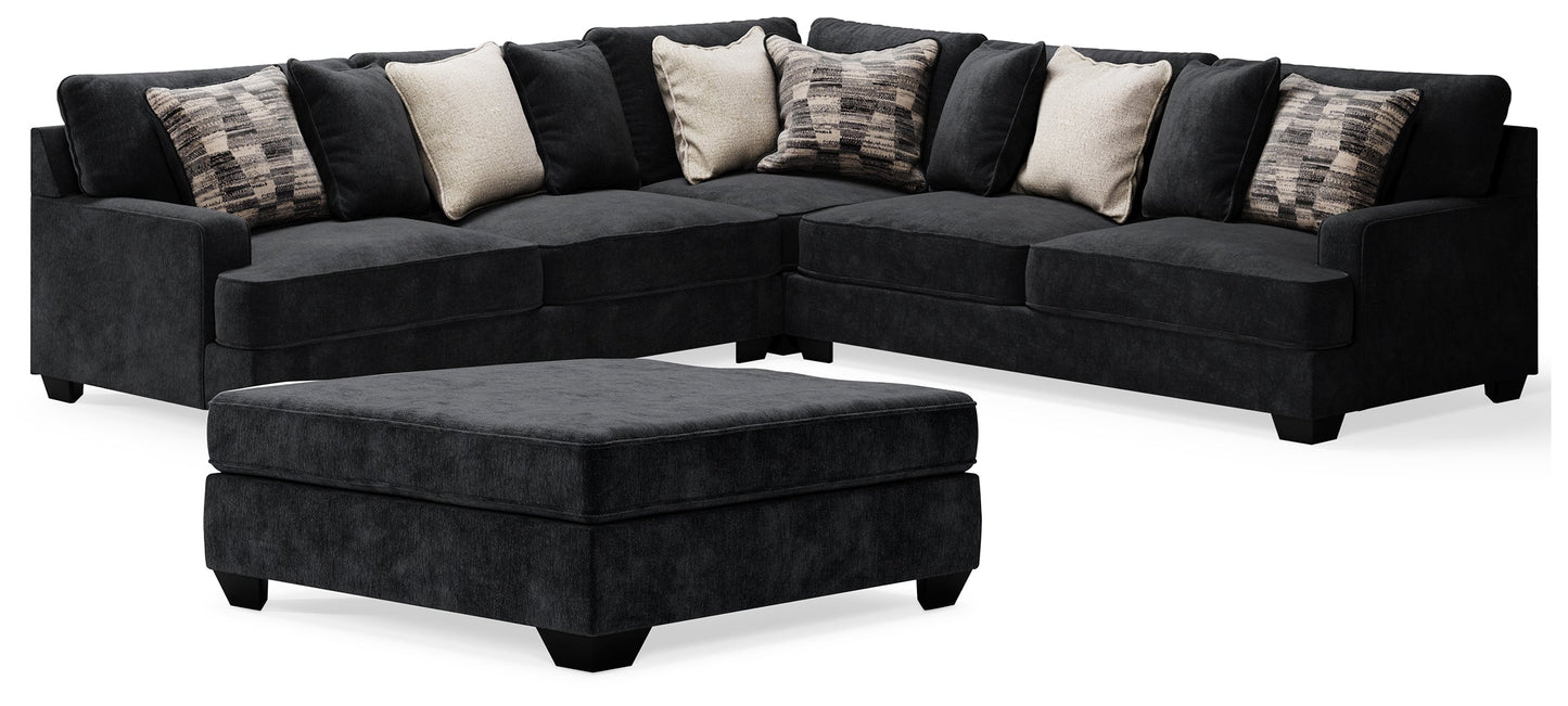 Lavernett Charcoal 3-Piece Sectional and Oversized Ottoman