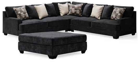 Lavernett Charcoal 3-Piece Sectional and Oversized Ottoman