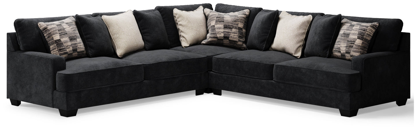 Lavernett Charcoal 3-Piece Sectional and Oversized Ottoman