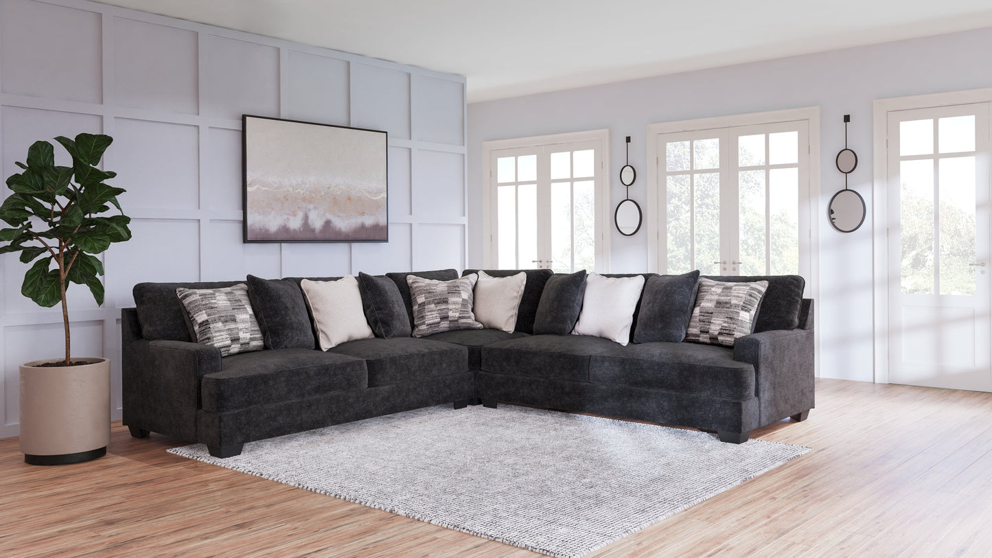 Lavernett Charcoal 3-Piece Sectional and Oversized Ottoman