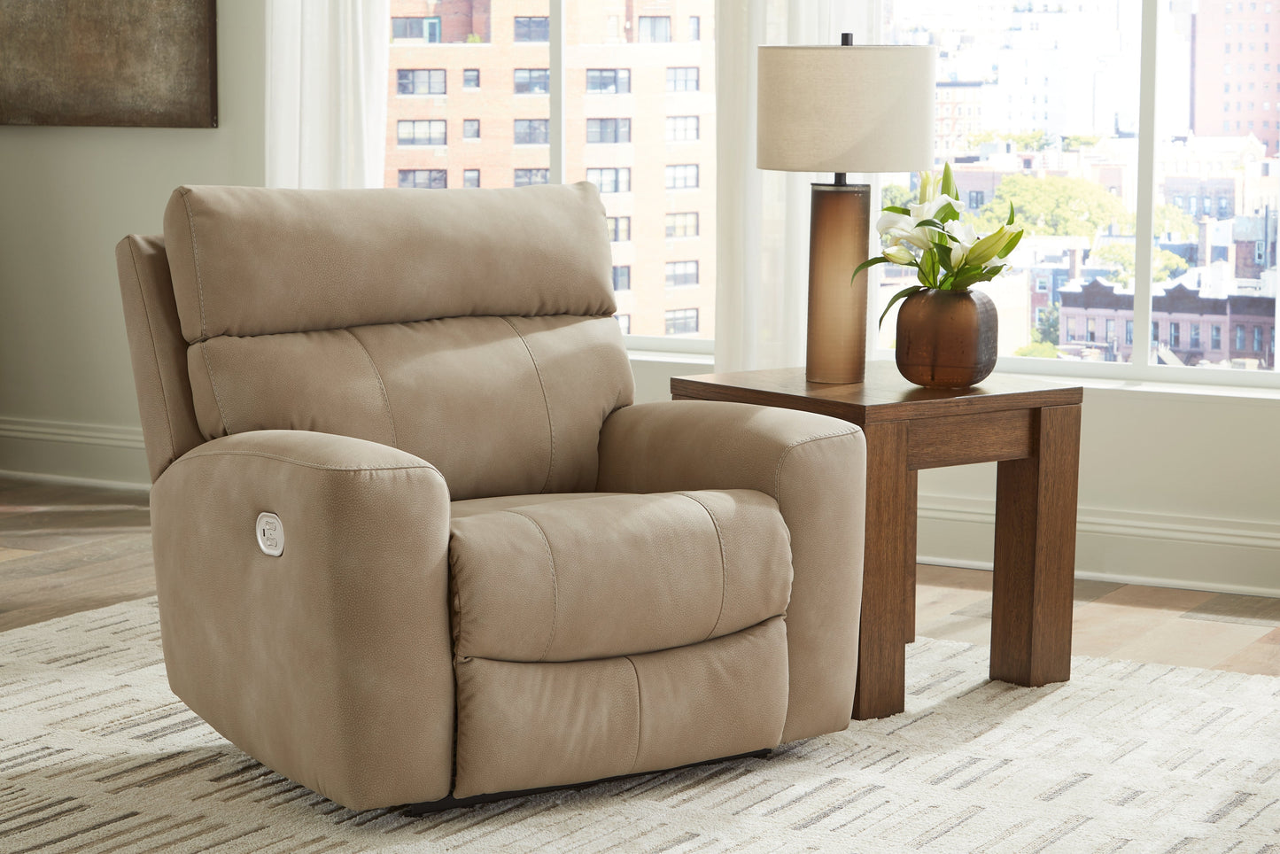 Next-Gen DuraPella Sand Power Recliner with Adj. Headrest