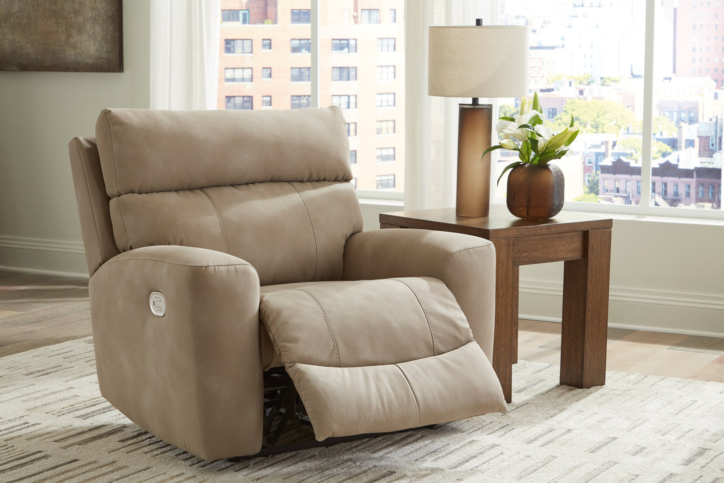 Next-Gen DuraPella Sand Power Recliner with Adj. Headrest