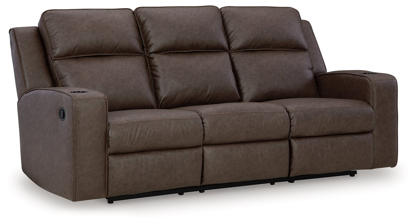 Lavenhorne Umber Reclining Sofa with Drop Down Table