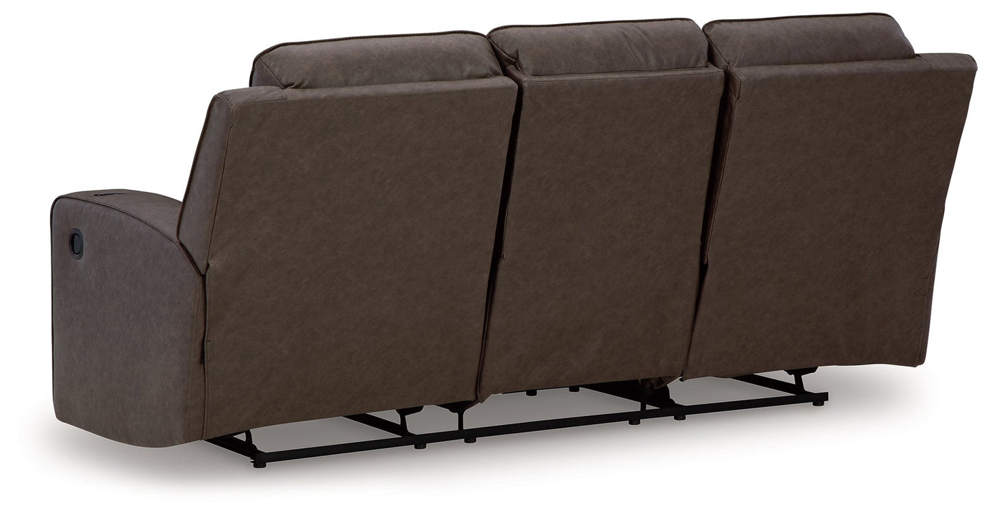 Lavenhorne Umber Reclining Sofa with Drop Down Table
