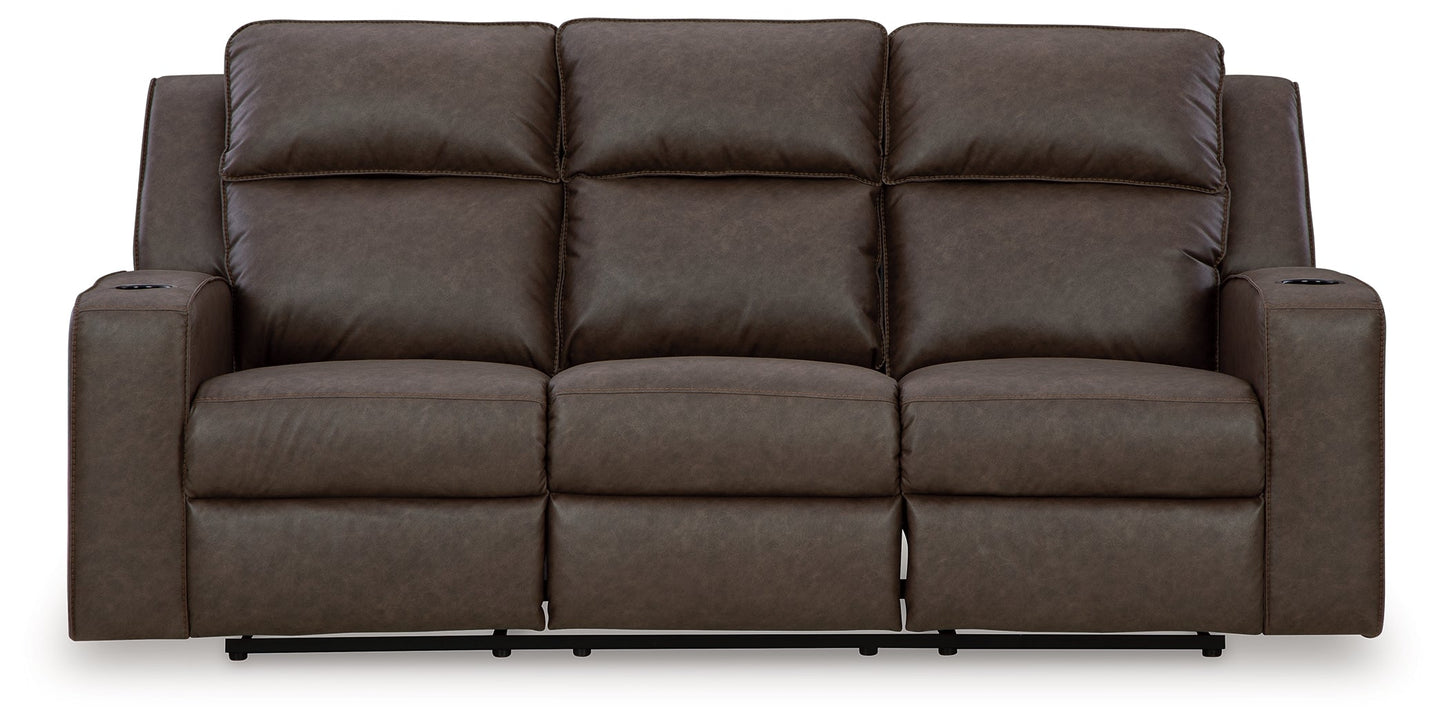 Lavenhorne Umber Reclining Sofa with Drop Down Table