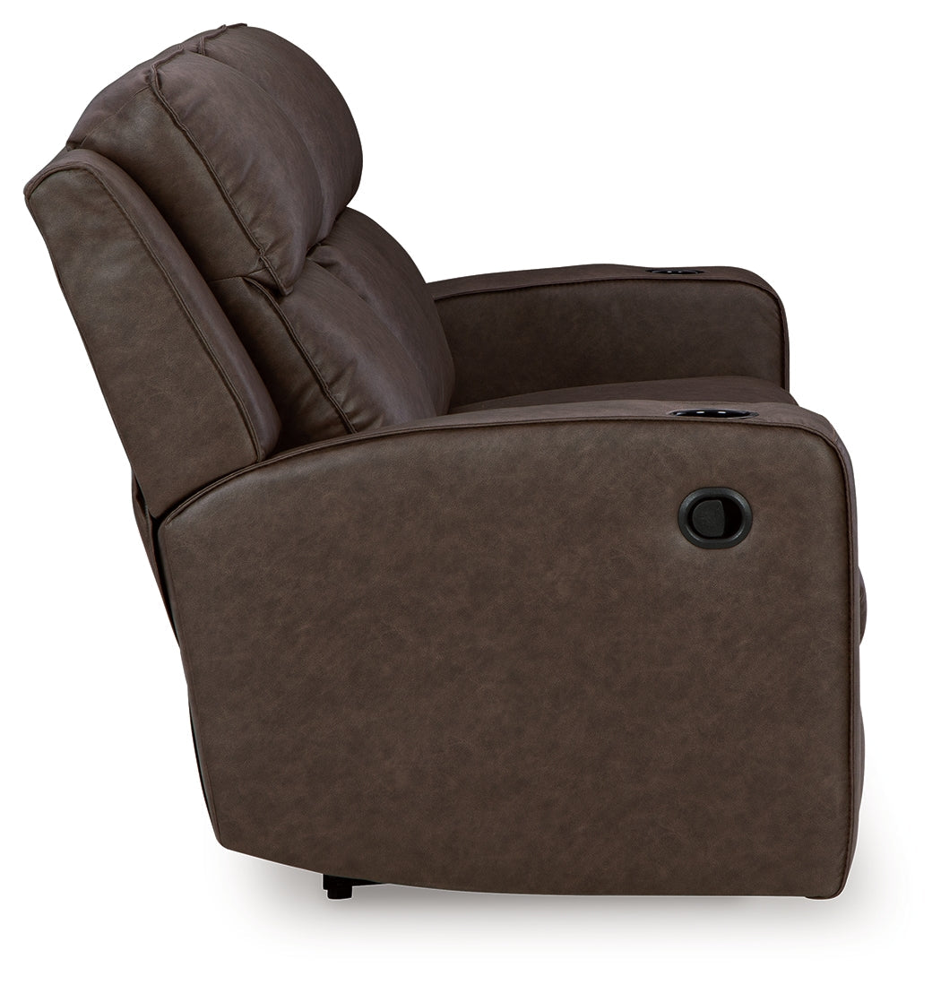 Lavenhorne Umber Reclining Sofa with Drop Down Table