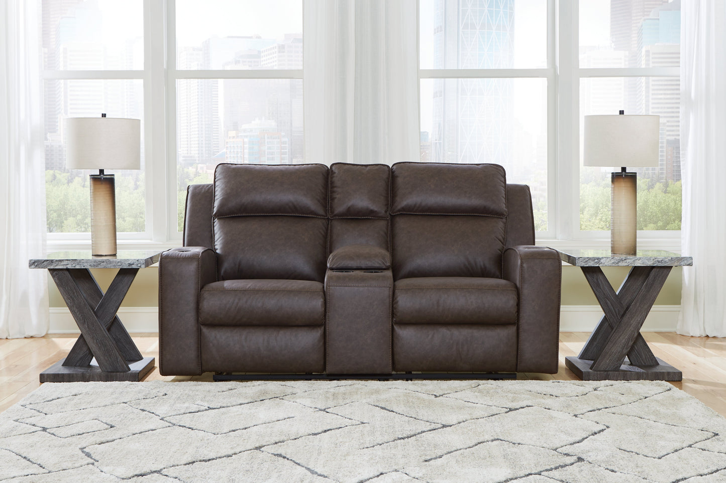 Lavenhorne Umber Reclining Loveseat with Console