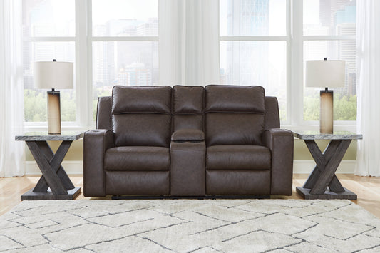 Lavenhorne Umber Reclining Loveseat with Console