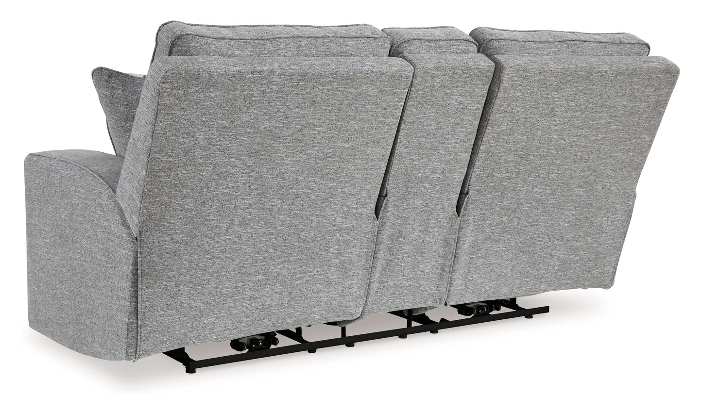 Biscoe Pewter Power Reclining Loveseat w/ Console