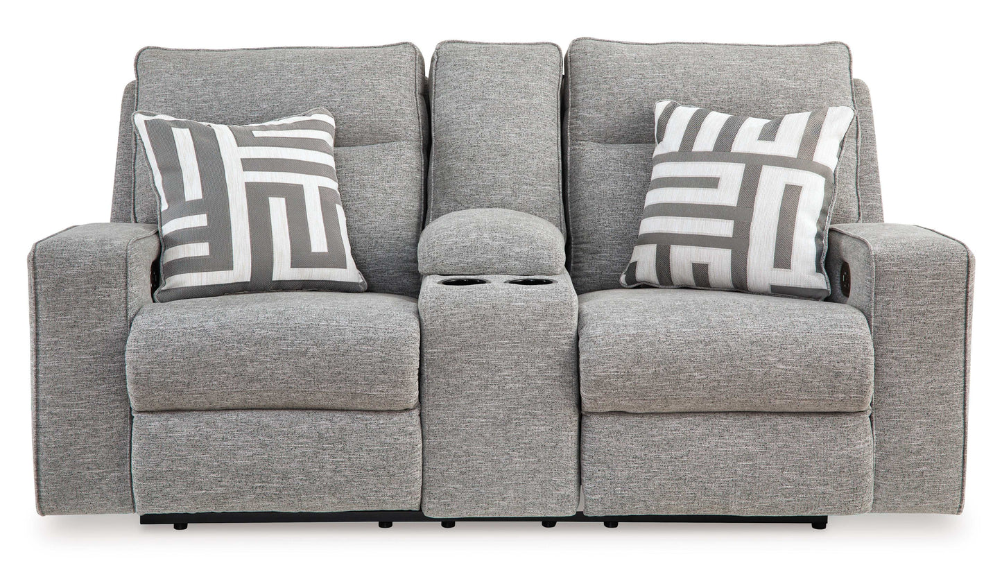 Biscoe Pewter Power Reclining Loveseat w/ Console