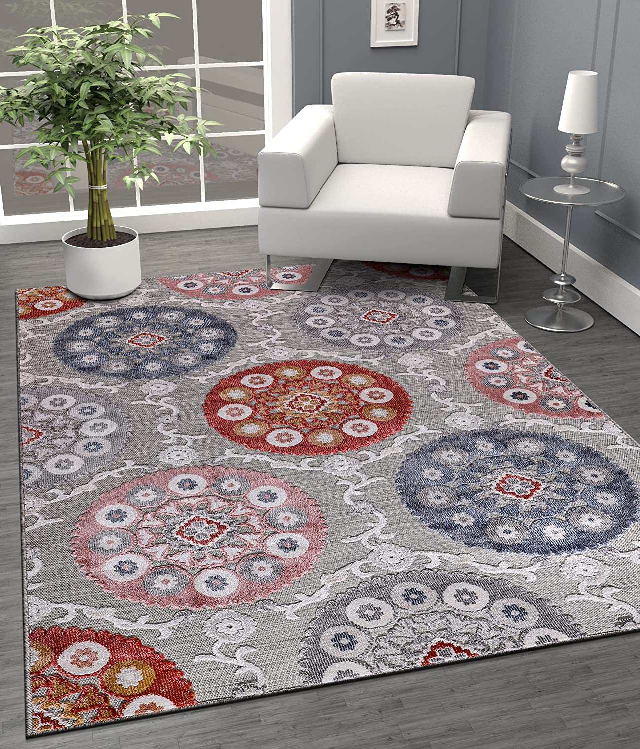 Spring Multi Color Bohemian Medallion Floral Non-Shedding Indoor/Outdoor Area Rugs - Ornate Home