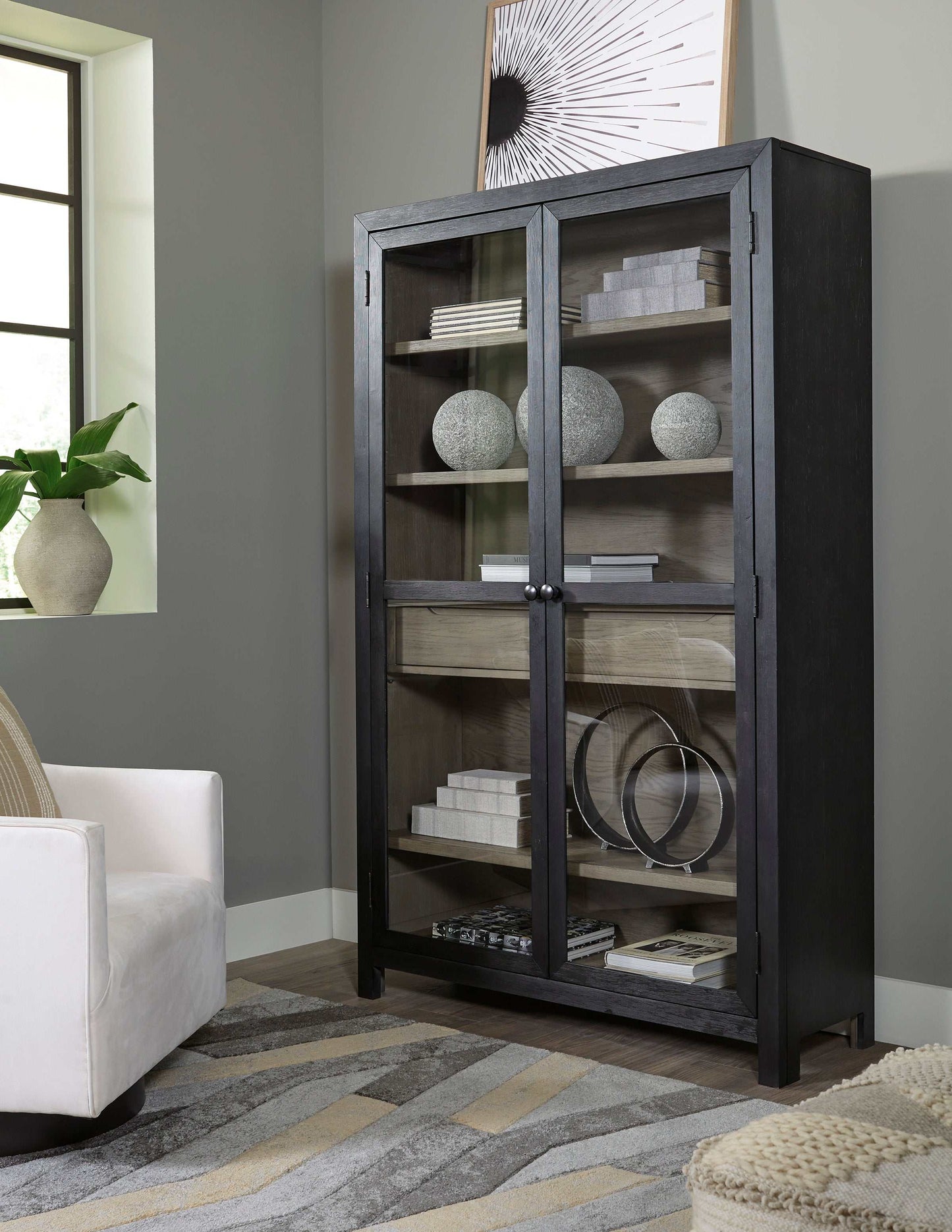 Lenston Black/Gray Tall Accent Cabinet