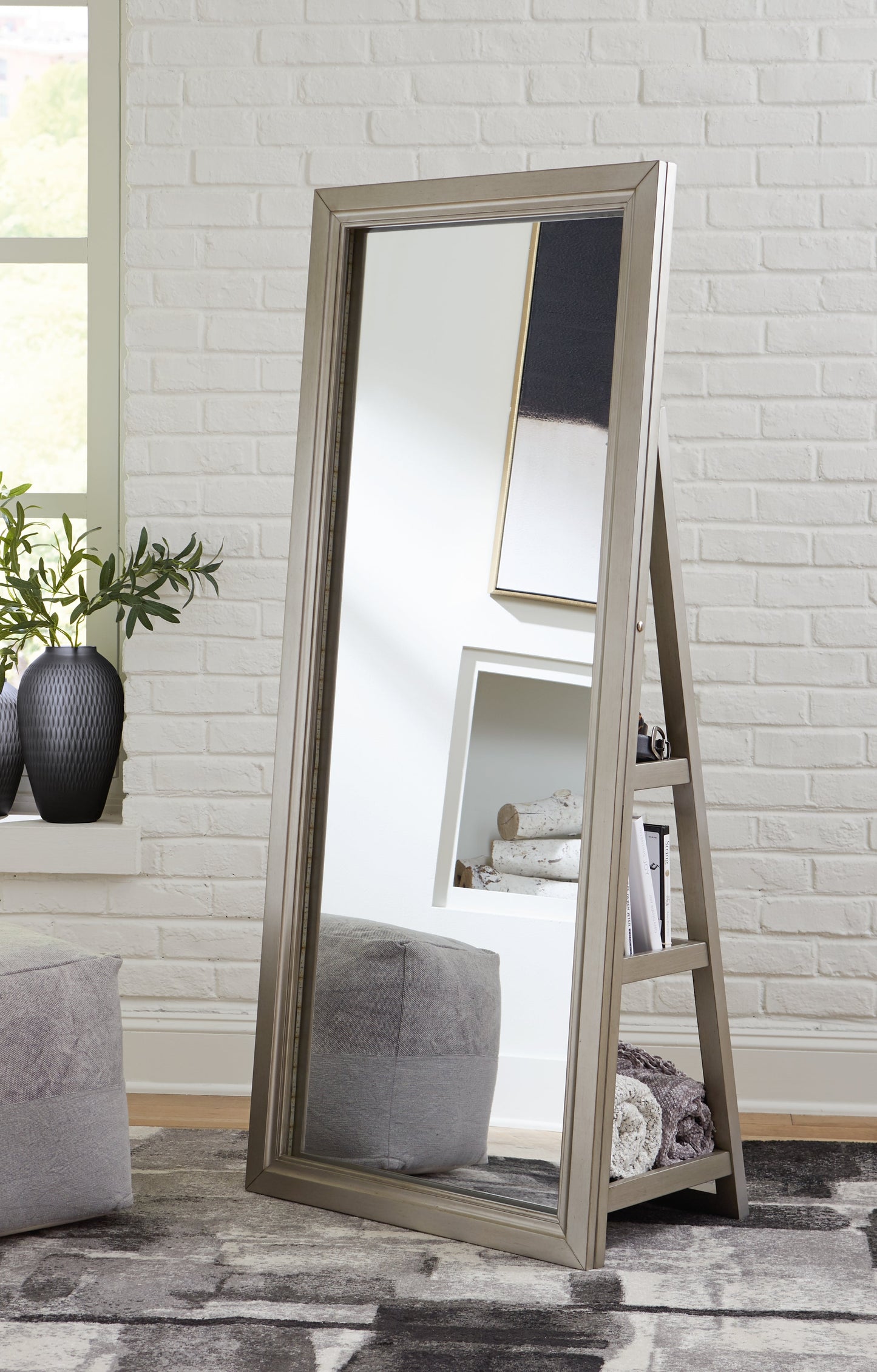 Evesen Champagne Floor Mirror w/ Storage