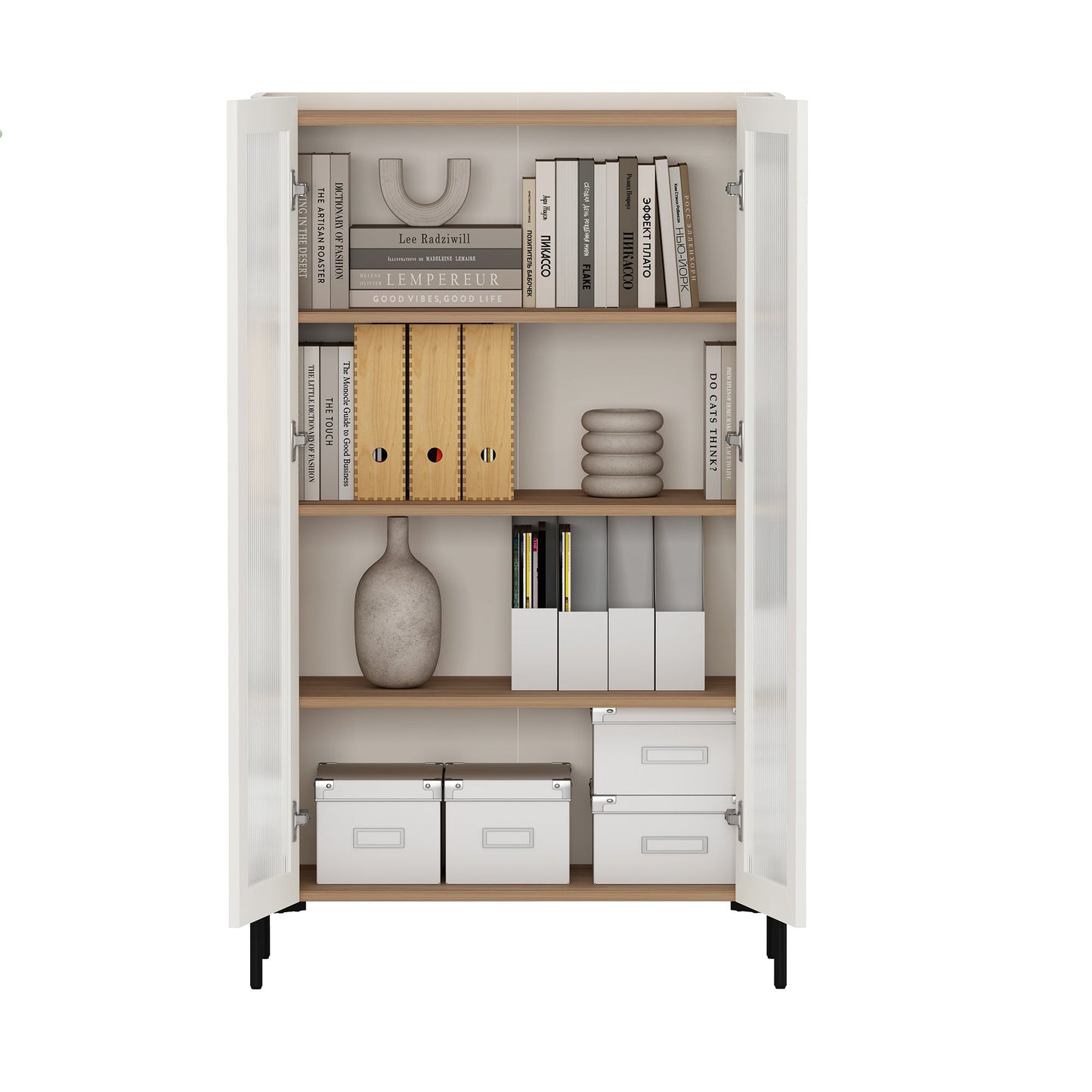 Abbey Décor Glass Cabinet in Maple and Off White - Ornate Home