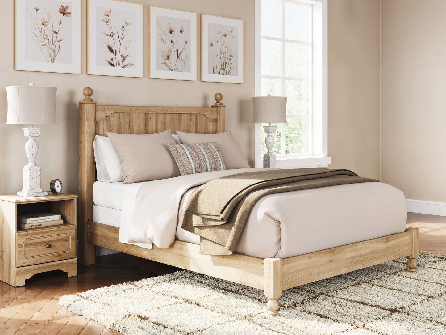 Aleaport Warm Brown Queen Panel Bed- Viva Furn