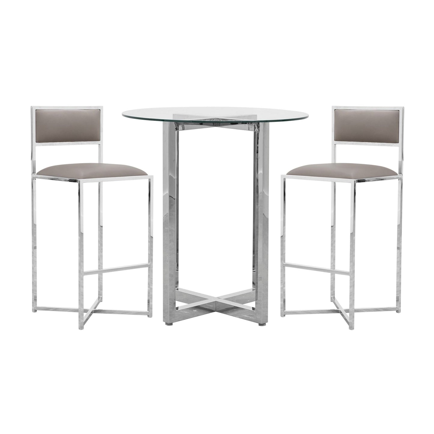 Amalfi X-Base Bar Stool in Taupe Leather (Set of 2) - Ornate Home