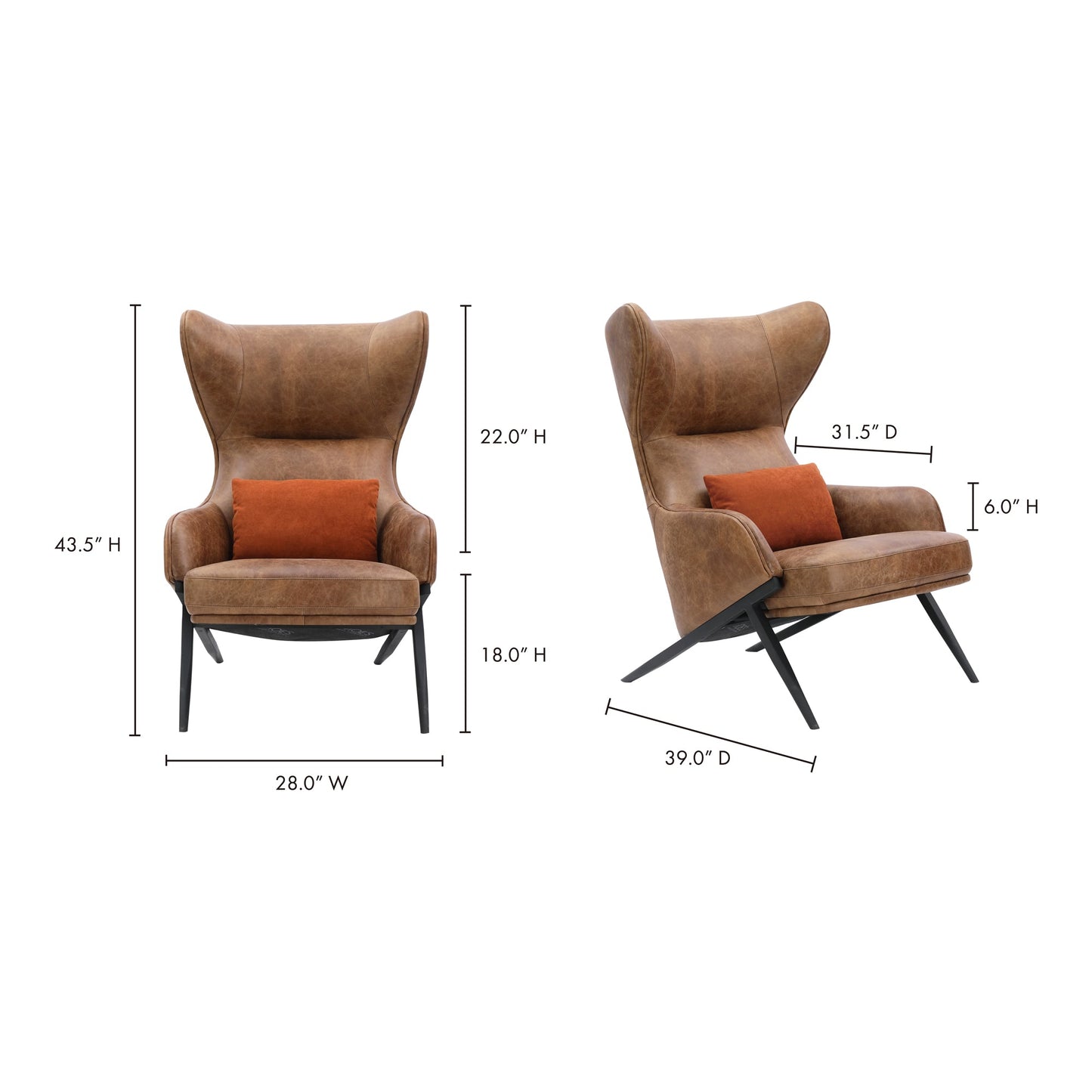 Amos Brown Leather Accent Chair - Ornate Home