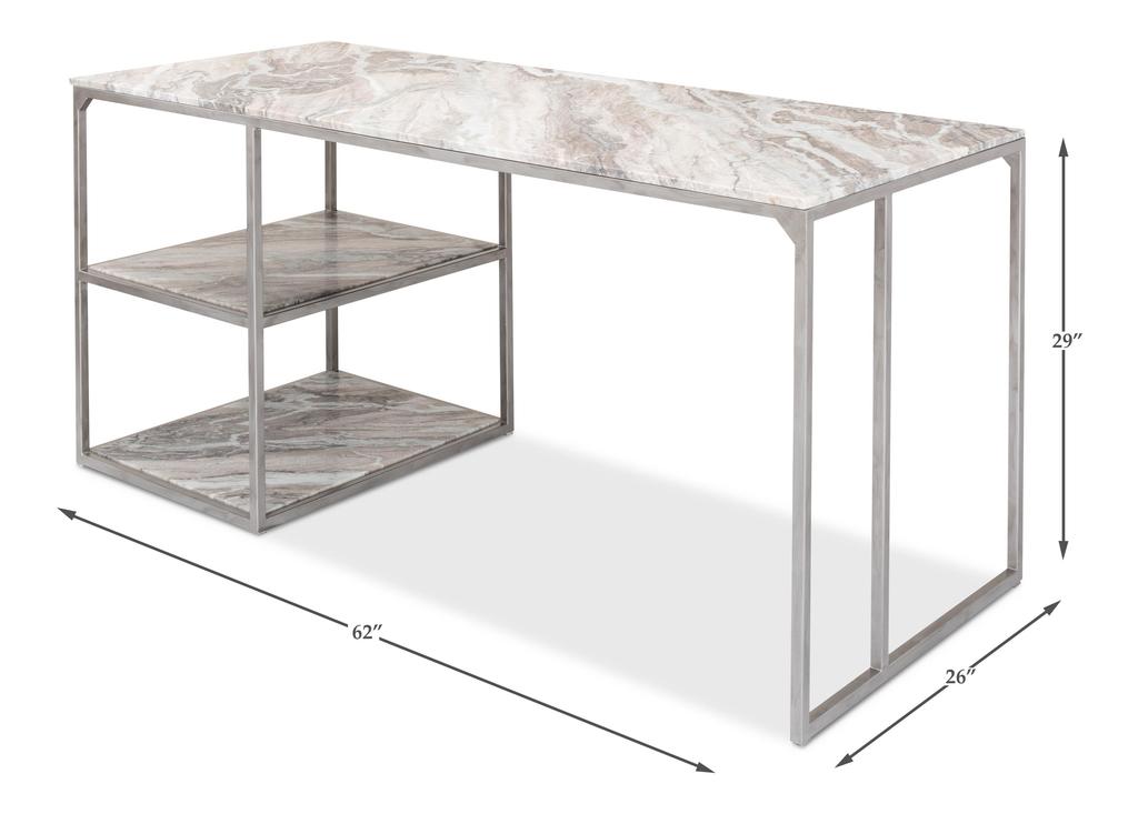 Architect’s Studio Silver Open Desk With Shelves Marble Top - Ornate Home