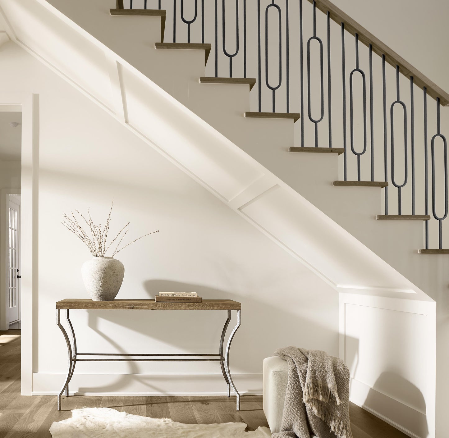Aspen White/Cream Leather Ottoman - Ornate Home