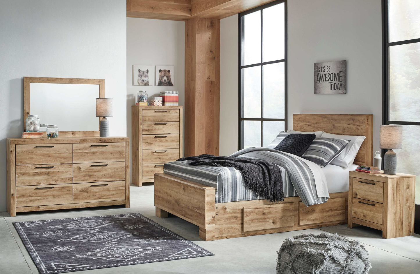 Hyanna Tan Brown Youth Panel Youth Bed w/ 1 Side Storage