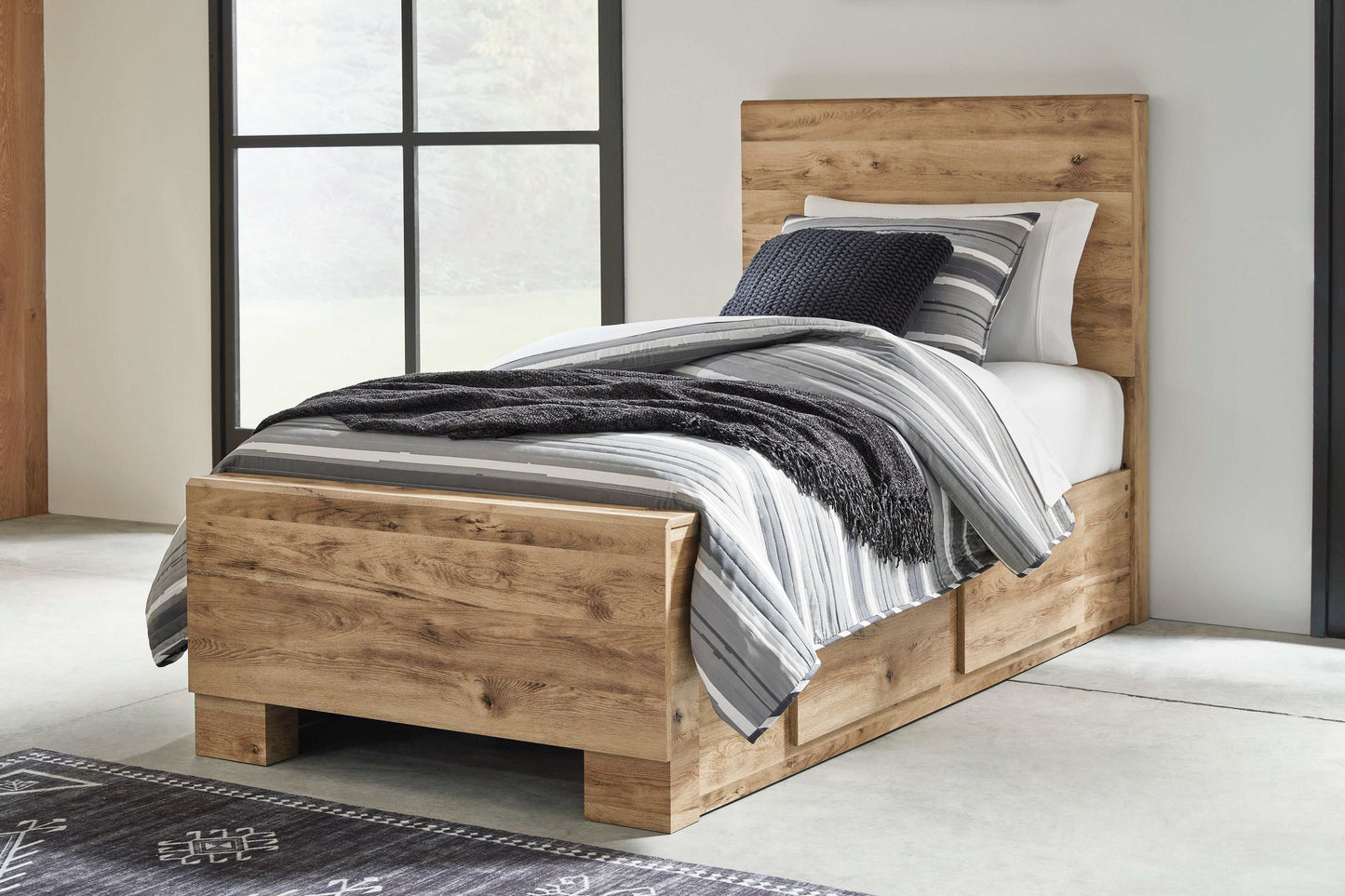 Hyanna Tan Brown Youth Panel Youth Bed w/ 1 Side Storage