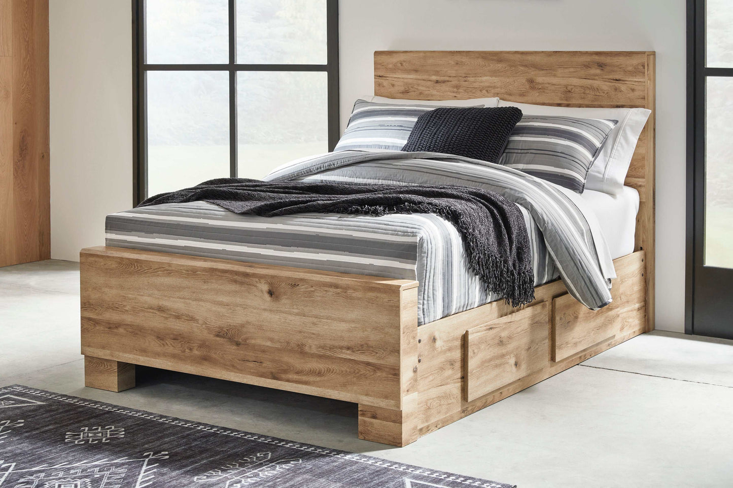 Hyanna Tan Brown Youth Panel Youth Bed w/ 1 Side Storage