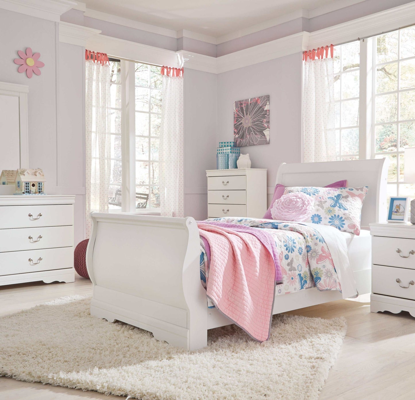 Anarasia White Twin Sleigh Youth Bed