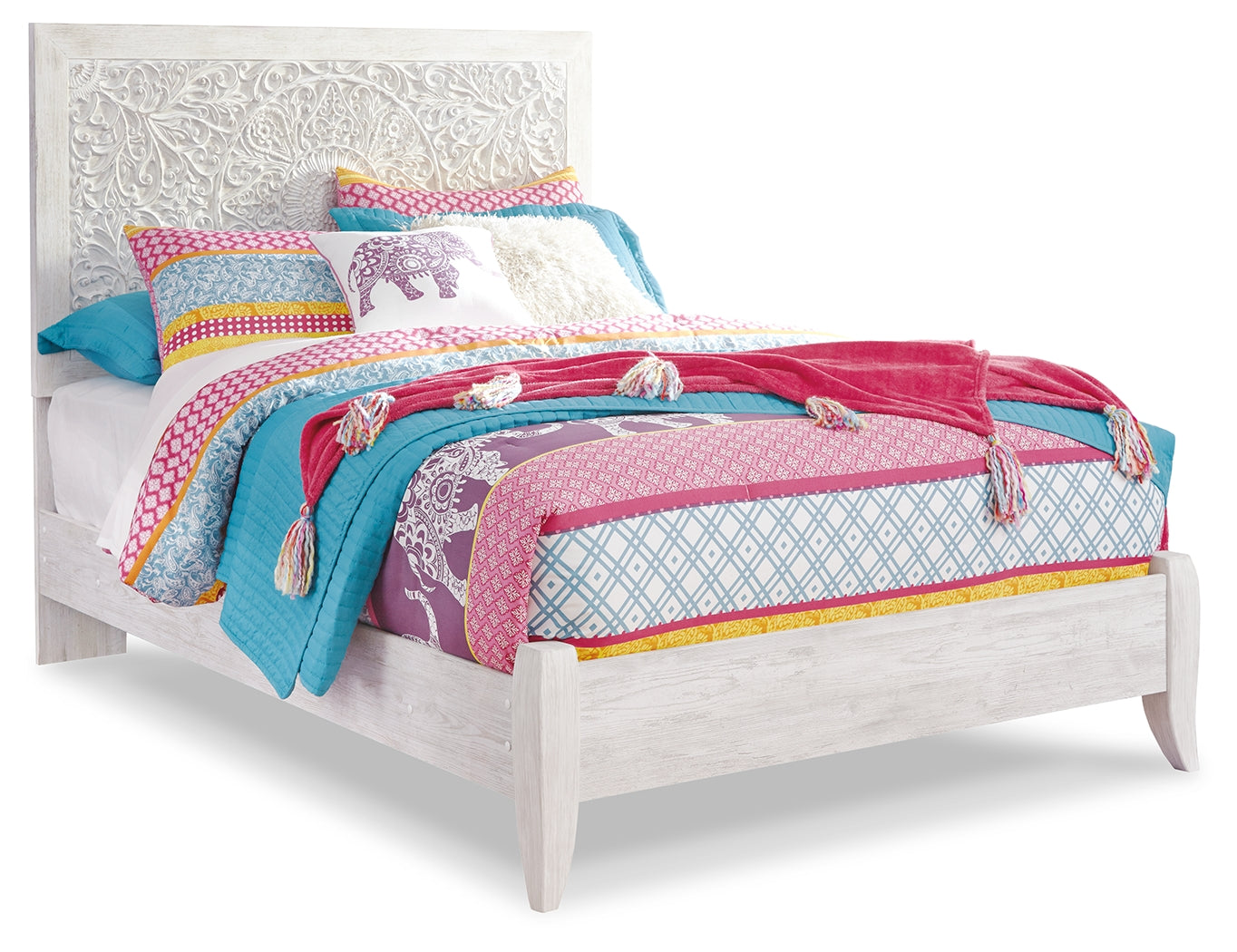 Paxberry Whitewash Full Panel Bedroom Set with Chest and Nightstand