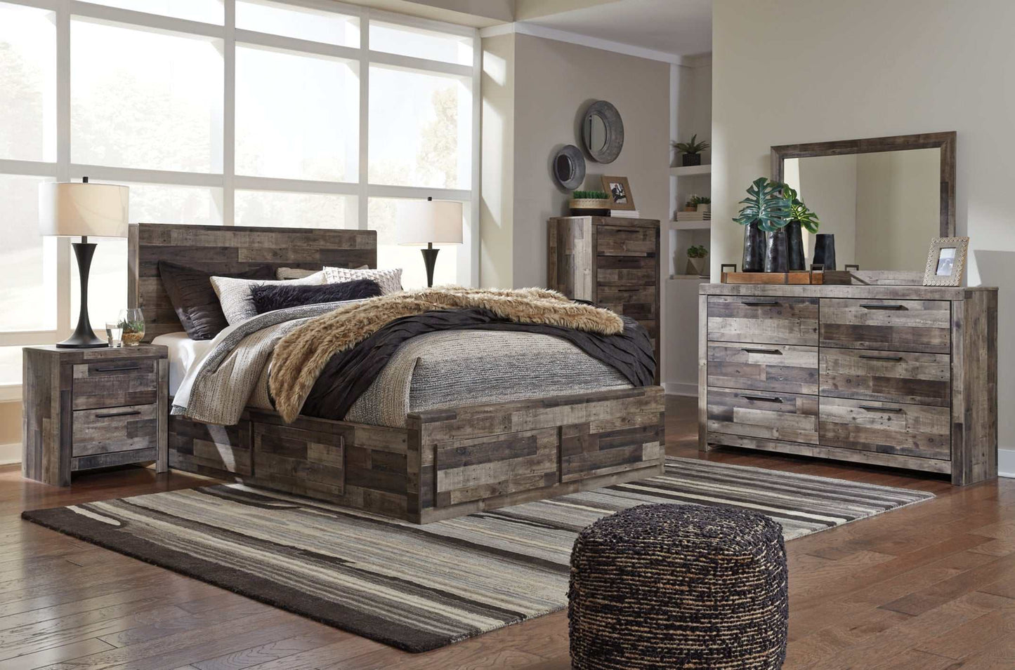 Derekson Multi Gray Full Panel Bed w/ 6 Storage Drawers
