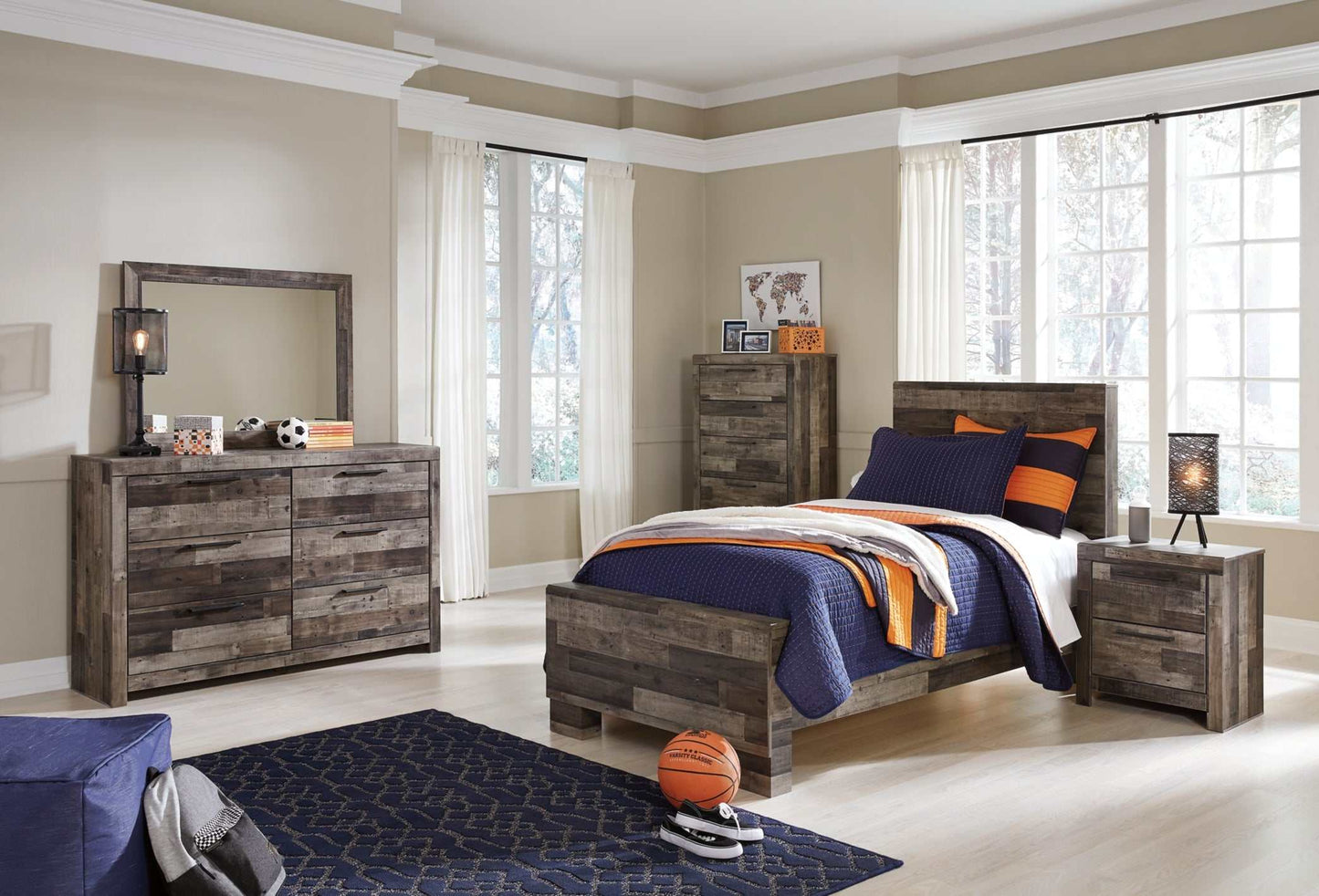Derekson Multi Gray Twin Panel Bed