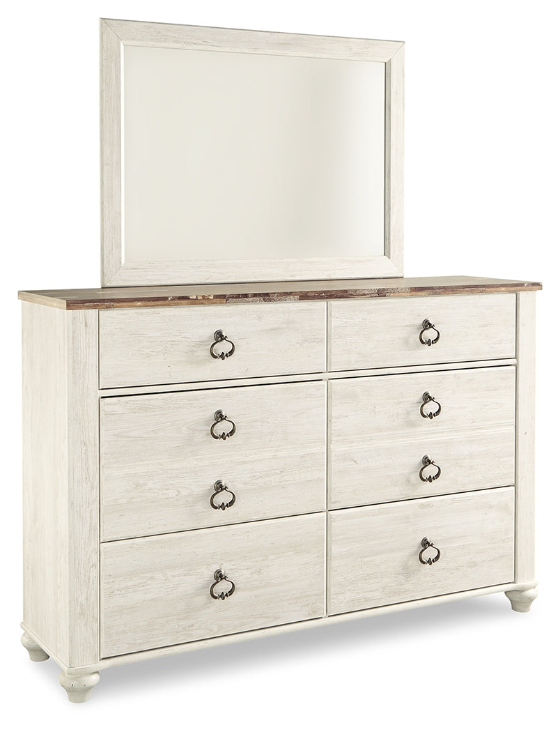 Willowton Whitewash Queen Panel Bedroom Set with Dresser, Mirror, Chest and 2 Nightstands