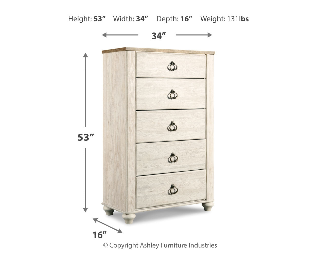 Willowton Whitewash Queen Sleigh Bedroom Set with 2 Dressers, Mirror, Chest and 2 Nightstands