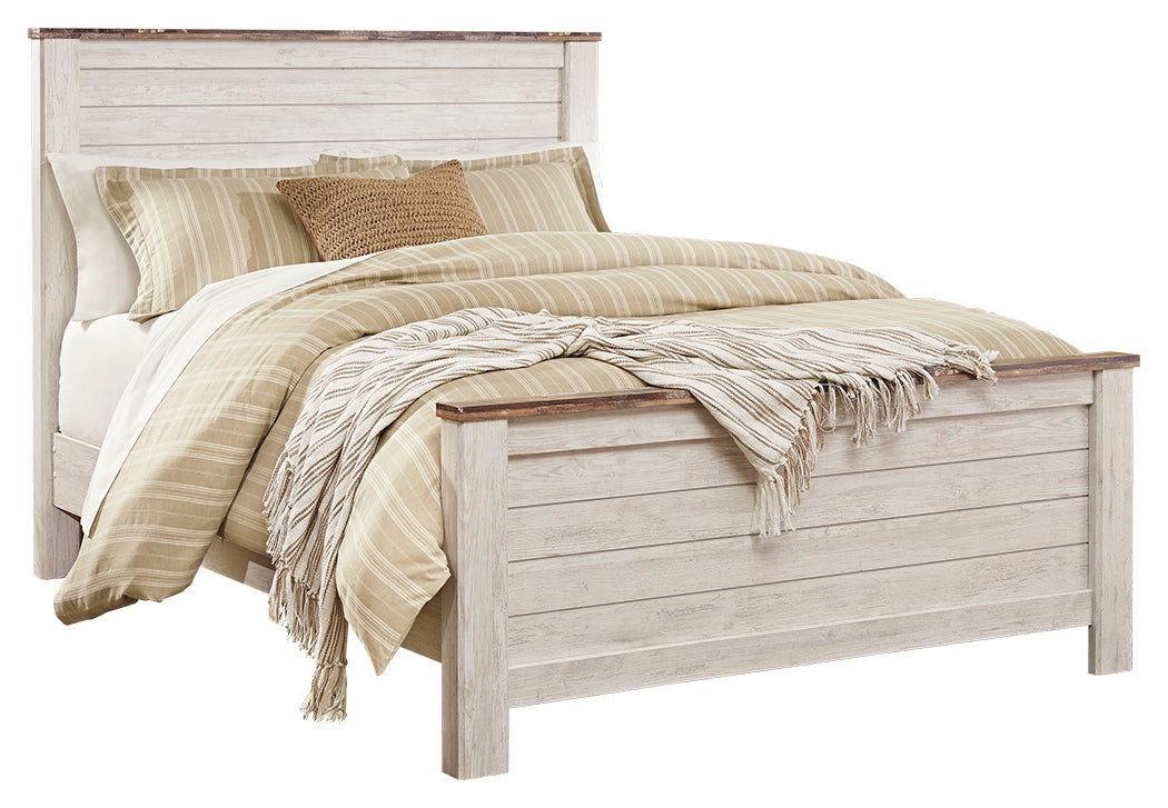 Willowton Whitewash Queen Panel Bedroom Set with Dresser, Mirror, Chest and 2 Nightstands