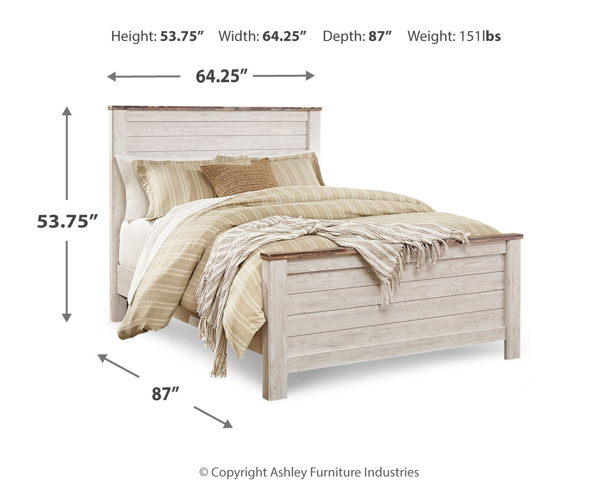 Willowton Whitewash Queen Panel Bedroom Set with Dresser, Mirror, Chest and 2 Nightstands