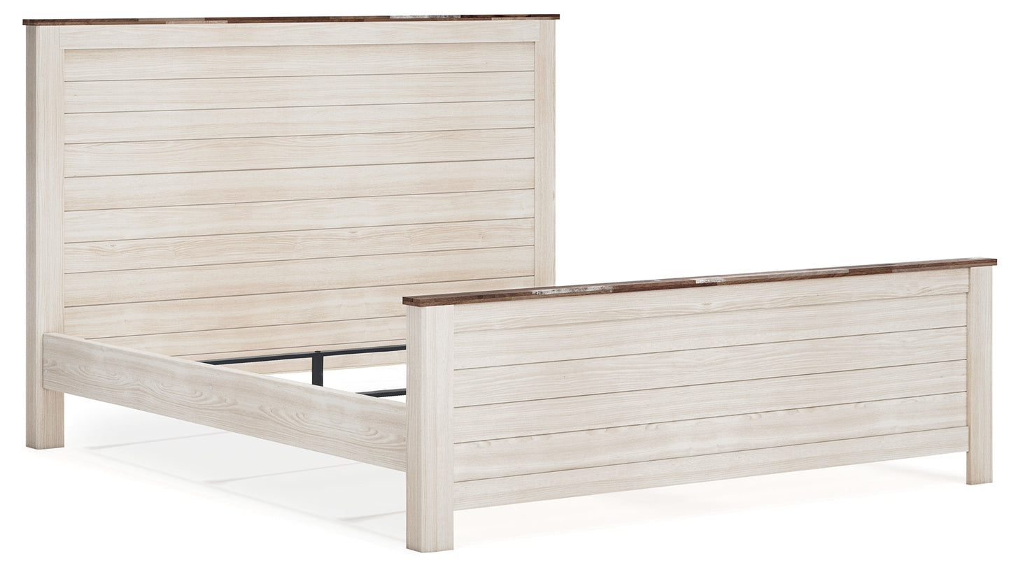 Willowton Whitewash King Panel Bedroom Set with Dresser, Mirror, and Nightstand
